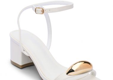 Χαμηλά πέδιλα με χοντρό τακούνι και μεταλλική λεπτομέρεια - Λευκό - Issue - 