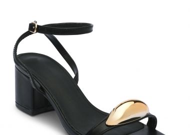 Χαμηλά πέδιλα με χοντρό τακούνι και μεταλλική λεπτομέρεια - Μαύρο - Issue - 