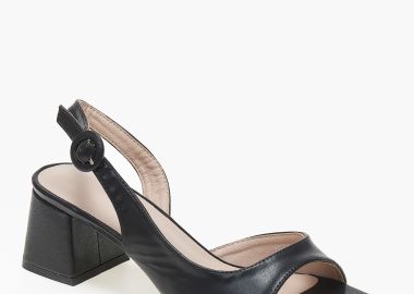 Χαμηλά πέδιλα σε καρέ γραμμή με χοντρό τακούνι - Μαύρο - Issue - 