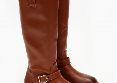 Χαμηλές μπότες με φερμουάρ και ζώνη - Κάμελ - Issue - 