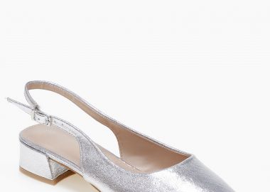 Χαμηλές μυτερές γόβες με χοντρό τακούνι - Ασημί - Issue - 