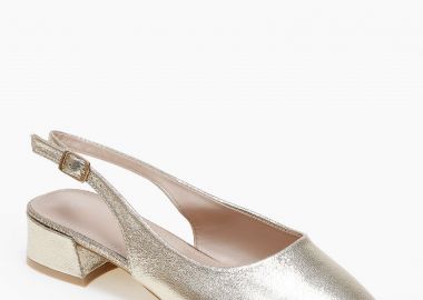 Χαμηλές μυτερές γόβες με χοντρό τακούνι - Χρυσό - Issue - 