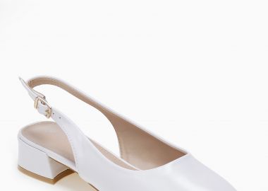 Χαμηλές μυτερές γόβες με χοντρό τακούνι - Λευκό - Issue - 