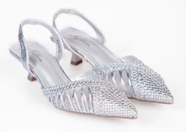 Χαμηλές open heel μυτερές γόβες με πλεκτό σχέδιο - Ασημί - Issue - 