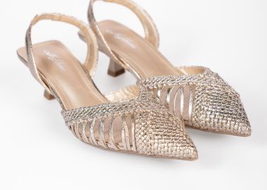 Χαμηλές open heel μυτερές γόβες με πλεκτό σχέδιο - Χρυσό - Issue - 