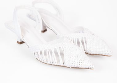 Χαμηλές open heel μυτερές γόβες με πλεκτό σχέδιο - Λευκό - Issue - 