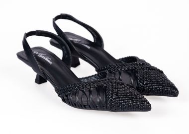 Χαμηλές open heel μυτερές γόβες με πλεκτό σχέδιο - Μαύρο - Issue - 