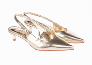 Χαμηλές slingback γόβες με λεπτό τακούνι - Χρυσό - Issue - 