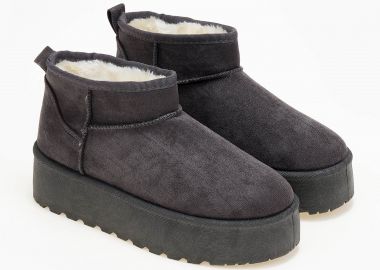 Χαμηλό δίπατο μποτάκι με εσωτερική γούνα - Γκρι - Issue - 