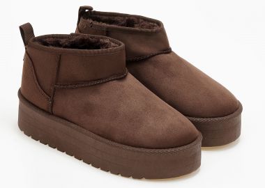 Χαμηλό δίπατο μποτάκι με εσωτερική γούνα - Καφέ - Issue - 