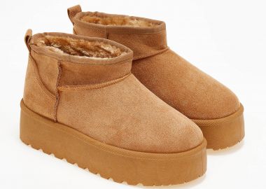 Χαμηλό δίπατο μποτάκι με εσωτερική γούνα - Κάμελ - Issue - 