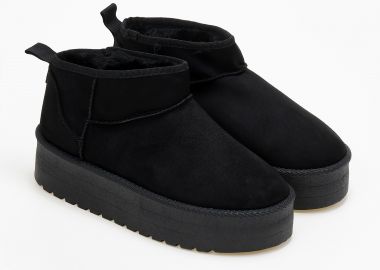 Χαμηλό δίπατο μποτάκι με εσωτερική γούνα - Μαύρο - Issue - 