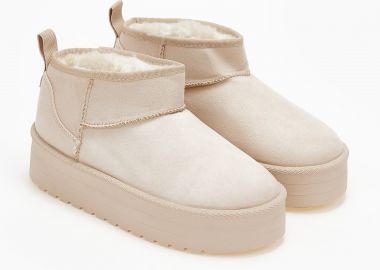 Χαμηλό δίπατο μποτάκι με εσωτερική γούνα - Μπεζ - Issue - 