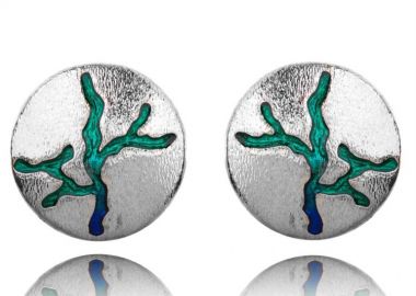 Χειροποίητα γυναικεία σκουλαρίκια από ασήμι 925 με πρασινογάζο σμάλτο -  - 