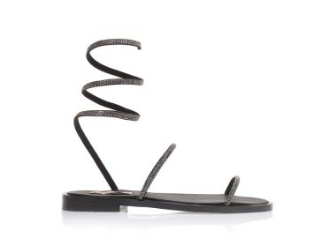 Χειροποίητα σανδάλια ανθρακί δερματίνη με πολλαπλά λουράκια από στρας ΑΤΣΑΛΙ - Tsoukalas - 