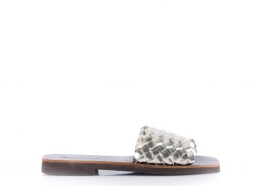 Χειροποίητα σανδάλια χρυσά δερματίνη με καρό σχέδιο στη φάσα ΧΡΥΣΟ - Tsoukalas - 