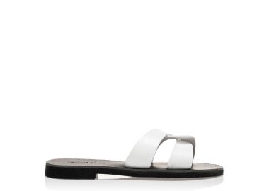 Χειροποίητα σανδάλια λευκά από αναγενημένο δέρμα με σχέδιο χιαστί στη φάσα ΛΕΥΚΟ - Tsoukalas - 