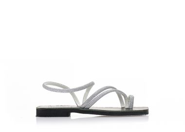 Χειροποίητα σανδάλια λευκά δερματίνη με λουράκια και γκλίτερ και σχέδιο δαχτυλίδι ΛΕΥΚΟ - Tsoukalas - 