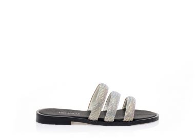 Χειροποίητα σανδάλια μαύρα δερματίνη από ιριδίζον στρας ΑΣΗΜΙ - Tsoukalas - 