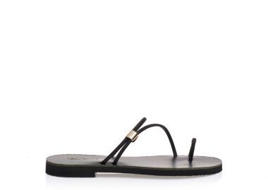 Χειροποίητα σανδάλια μαύρα δερματίνη με λούρεξ λοξό λουράκι και σχέδιο δαχτυλίδι ΜΑΥΡΟ - Tsoukalas - 