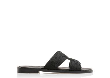 Χειροποίητα σανδάλια μαύρα δερματίνη με σχέδιο Η ΜΑΥΡΟ - Tsoukalas - 