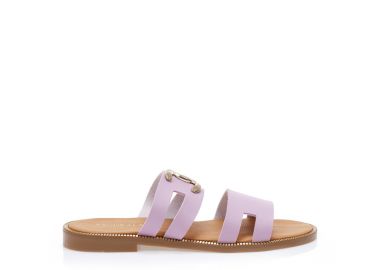 Χειροποίητα σανδάλια μωβ δερματίνη με διπλή φάσα και διακοσμητική αγκράφα ΜΩΒ - Tsoukalas - 