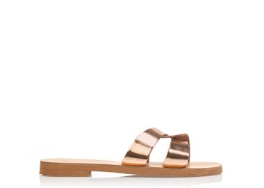 Χειροποίητα σανδάλια μπρονζέ από αναγενημένο δέρμα με σχέδιο χιαστί στη φάσα ΧΑΛΚΟΣ - Tsoukalas - 