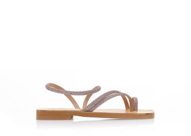 Χειροποίητα σανδάλια μπρονζέ δερματίνη με λουράκια και γκλίτερ και σχέδιο δαχτυλίδι ΜΠΡΟΝΖΕ - Tsoukalas - 