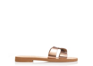 Χειροποίητα σανδάλια ταμπά και μπρονζέ από αναγενημένο δέρμα με σχέδιο χιαστί στη φάσα ΜΠΡΟΝΖΕ - Tsoukalas - 