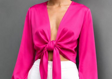 chic σατέν μπολερό Jojo φούξια - PerfectDress.gr - 