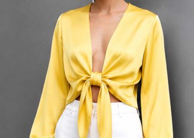 chic σατέν μπολερό Jojo κίτρινο - PerfectDress.gr - 