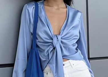 chic σατέν μπολερό Jojo σιέλ - PerfectDress.gr - 