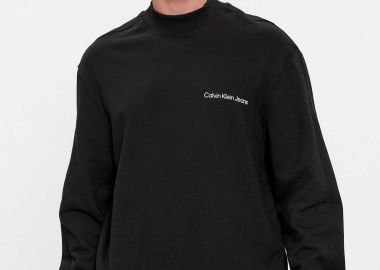 CK Jeans ανδρική μπλούζα φούτερ μονόχρωμη με λογότυπο Regular Fit - J30J324621 Μαύρο - CALVIN KLEIN JEANS - 