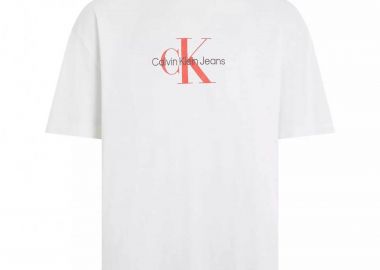 CK Jeans ανδρικό βαμβακερό T-shirt με logo print μπροστά - J30J325427 Λευκό - CALVIN KLEIN JEANS - 