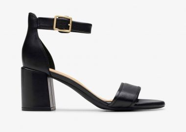 Clarks γυναικεία δερμάτινα πέδιλα με χοντρό τακούνι 