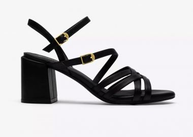 Clarks γυναικεία δερμάτινα πέδιλα με χοντρό τακούνι 