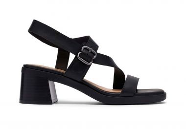 Clarks γυναικεία δερμάτινα πέδιλα με χοντρό τακούνι 