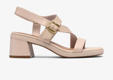 Clarks γυναικεία δερμάτινα πέδιλα με χοντρό τακούνι 
