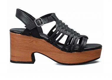 Clarks γυναικεία δερμάτινα πέδιλα με χοντρό τακούνι 