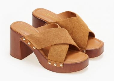 Clogs με χιαστί φάσα - Κάμελ - Issue - 