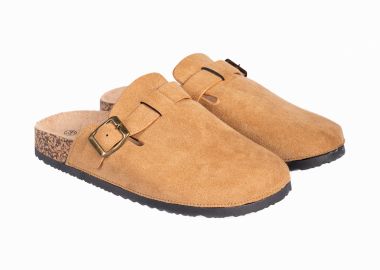 Clogs με suede υφή και σχέδιο φελού - Κάμελ - Issue - 