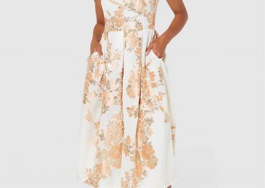 Closet London γυναικείο midi φόρεμα με floral print σε Α γραμμή - D9965 Εκρού - CLOSET LONDON - 