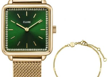 CLUSE La Tetragone Crystals Gift Set - CG10317, Gold case with Stainless Steel Bracelet - Cluse - 
