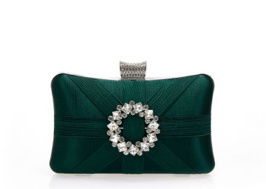 Clutch πράσινο υφασμάτινο με αγκράφα και κούμπωμα από στρας ΠΡΑΣΙΝΟ - Tsoukalas - 