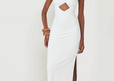 Colcci γυναικείο midi αμάνικο φόρεμα με cut out και off-shoulder σχέδιο - 044.01.14562 Λευκό - COLCCI - 