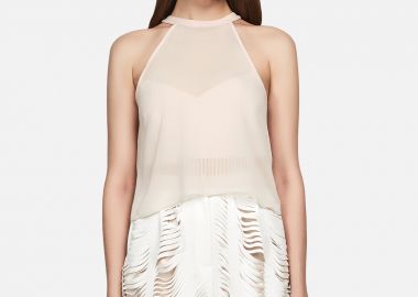 Cold Soulders Tank Top In Pink Chiffon - Cutcuutur - 