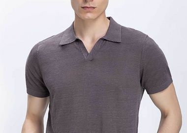 Commander ανδρική λινή μπλούζα πόλο Regular Fit - D204001251400100 Γκρι - COMMANDER - 
