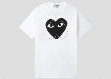 COMME DES GARÇONS PLAY Ανδρικό Λευκό Logo-Stud Cotton T-Shirt - COMME DES GARÇONS PLAY - 