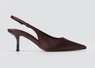 CORINA Μυτερές γόβες Slingback με τακούνι - 6240 - Brown Satin - CORINA - 