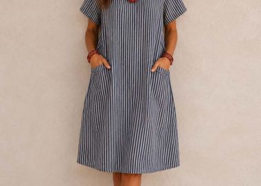 cotton beach ριγέ φόρεμα Nautical μπλε navy - PerfectDress.gr - 